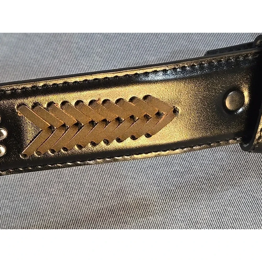 Western Studded Leather Belt 38 Hair on Hide Animal Print Southwestern Cowboy